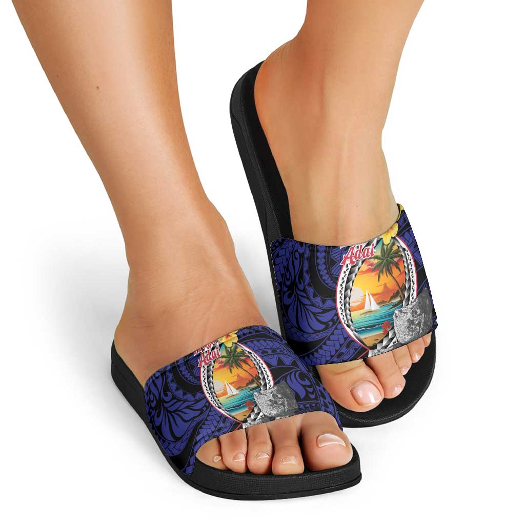 Hafa Adai Guam Seal Latte Stones Artwork Slide Sandals - Polynesian Pride