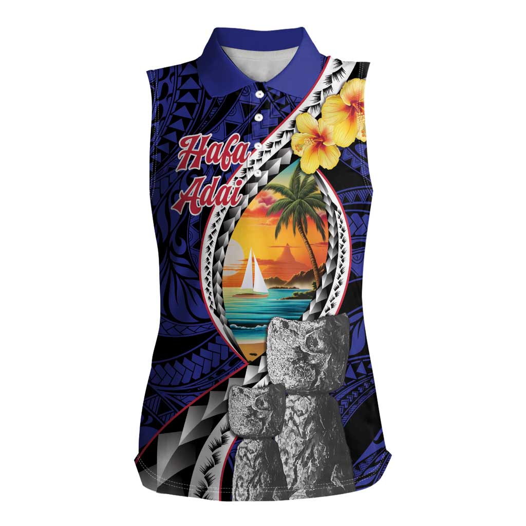 Hafa Adai Guam Seal Latte Stones Artwork Women Sleeveless Polo Shirt