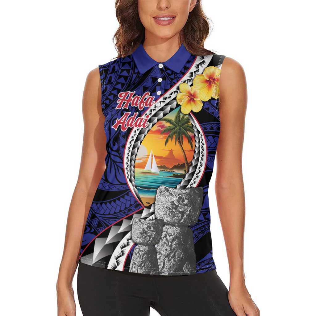 Hafa Adai Guam Seal Latte Stones Artwork Women Sleeveless Polo Shirt