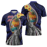 Hafa Adai Guam Seal Latte Stones Artwork Zipper Polo Shirt - Polynesian Pride