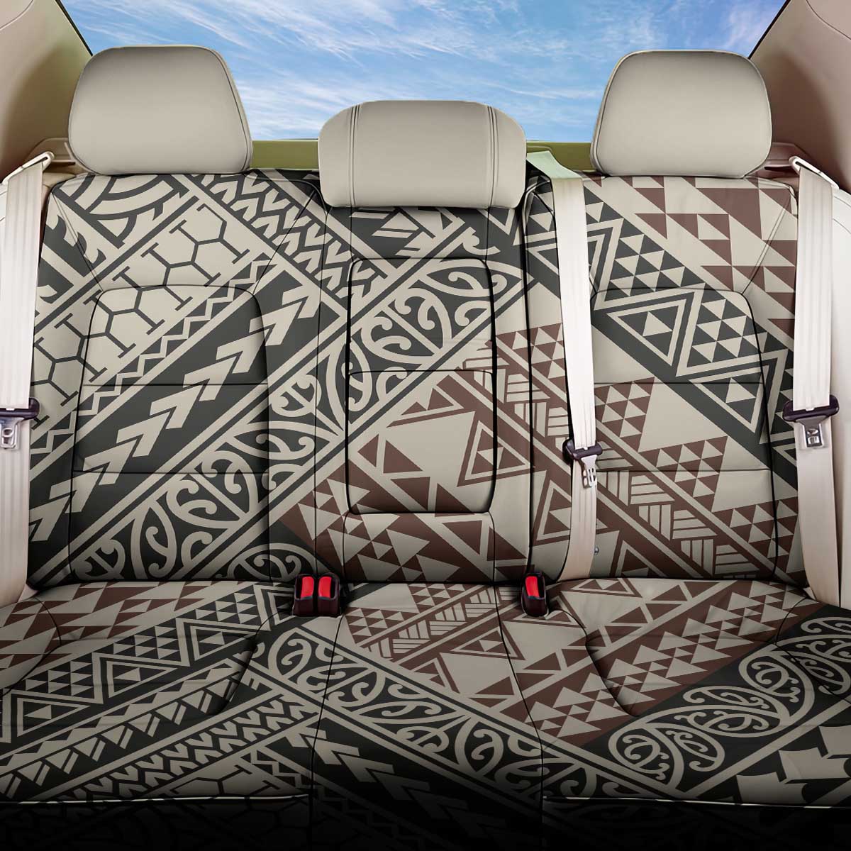Niho Taniwha Kowhaiwhai Back Car Seat Cover LT9 One Size Beige - Polynesian Pride