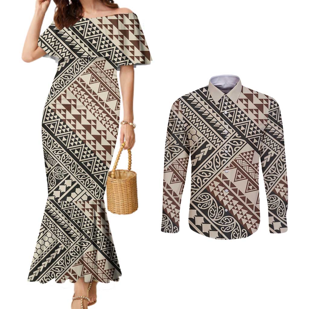 Niho Taniwha Kowhaiwhai Couples Matching Mermaid Dress and Long Sleeve Button Shirt