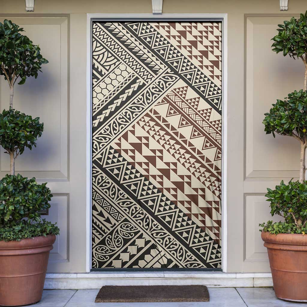 Niho Taniwha Kowhaiwhai Door Cover LT9 Beige - Polynesian Pride