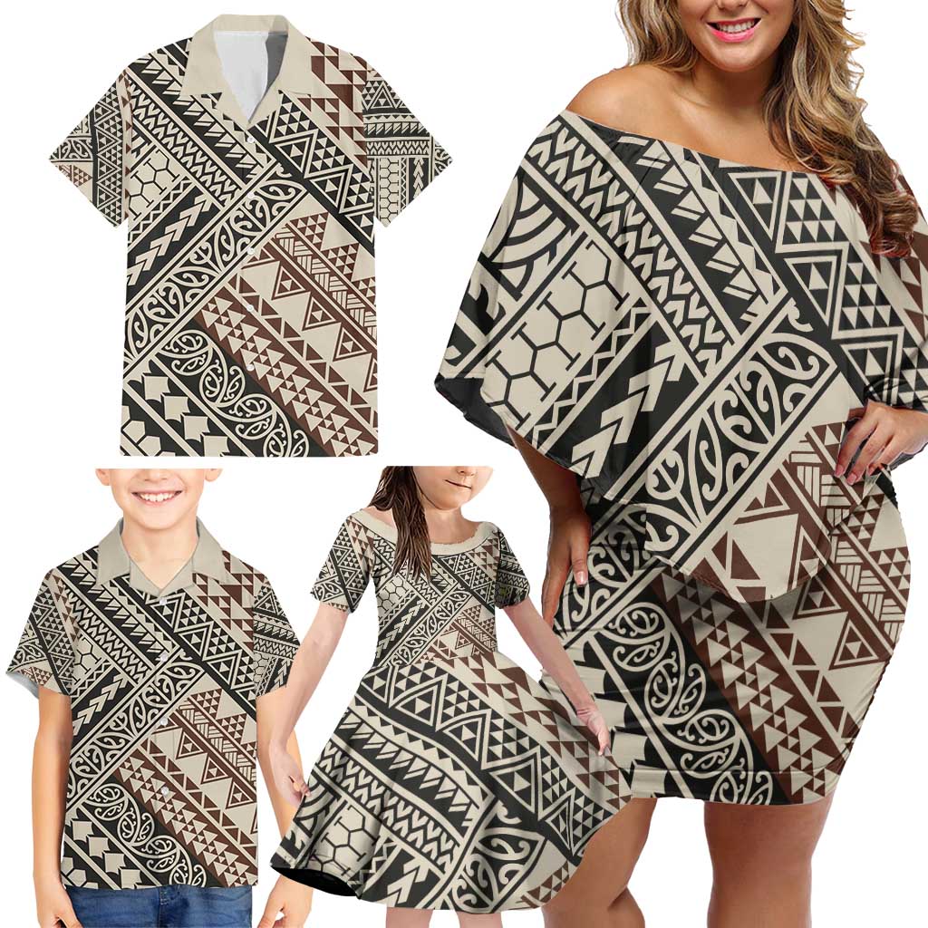 Niho Taniwha Kowhaiwhai Family Matching Off Shoulder Short Dress and Hawaiian Shirt LT9 - Polynesian Pride