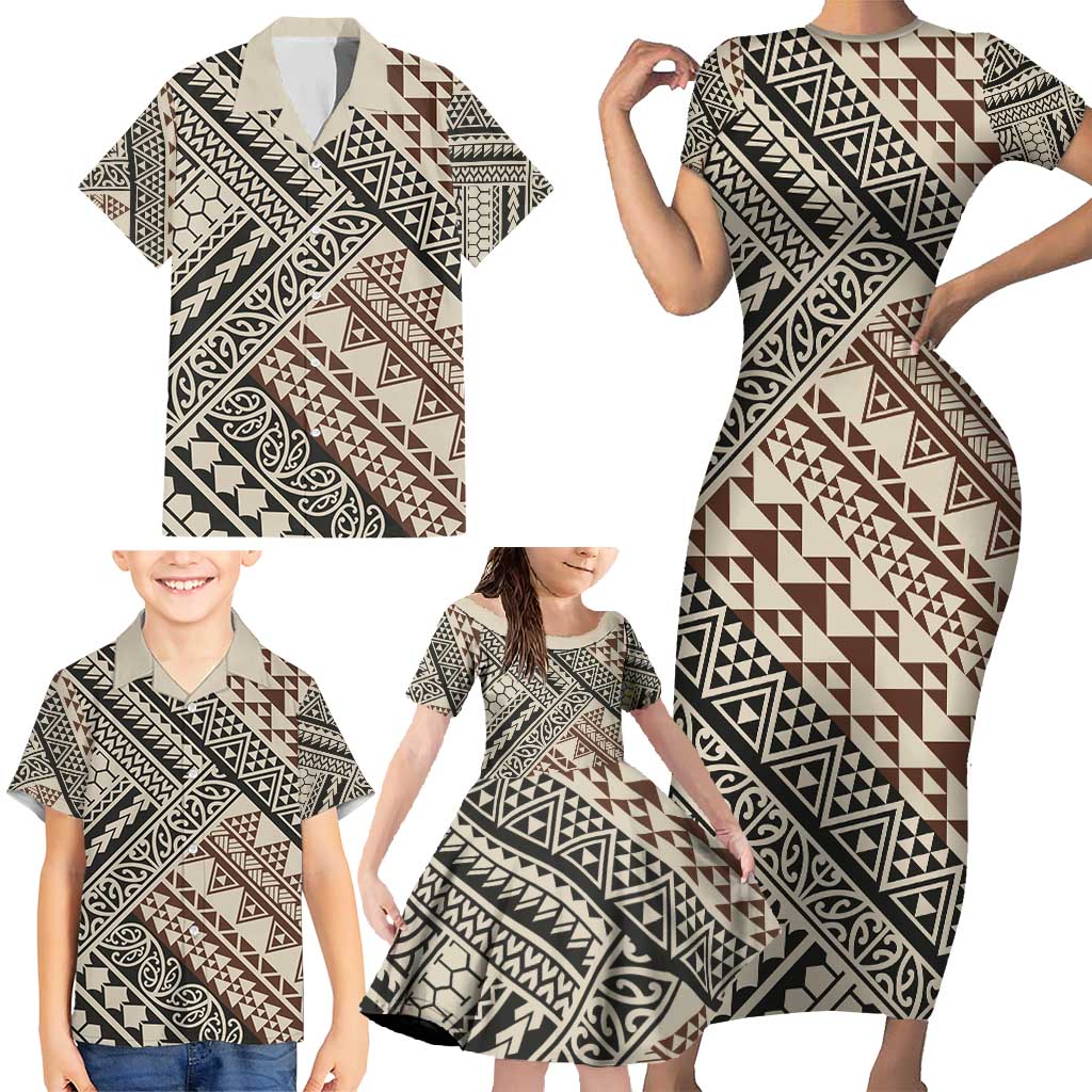 Niho Taniwha Kowhaiwhai Family Matching Short Sleeve Bodycon Dress and Hawaiian Shirt LT9 - Polynesian Pride