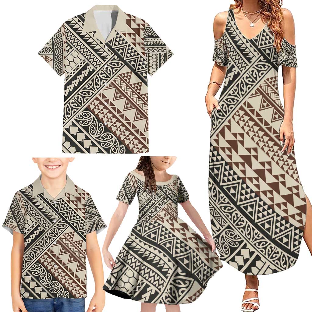 Niho Taniwha Kowhaiwhai Family Matching Summer Maxi Dress and Hawaiian Shirt