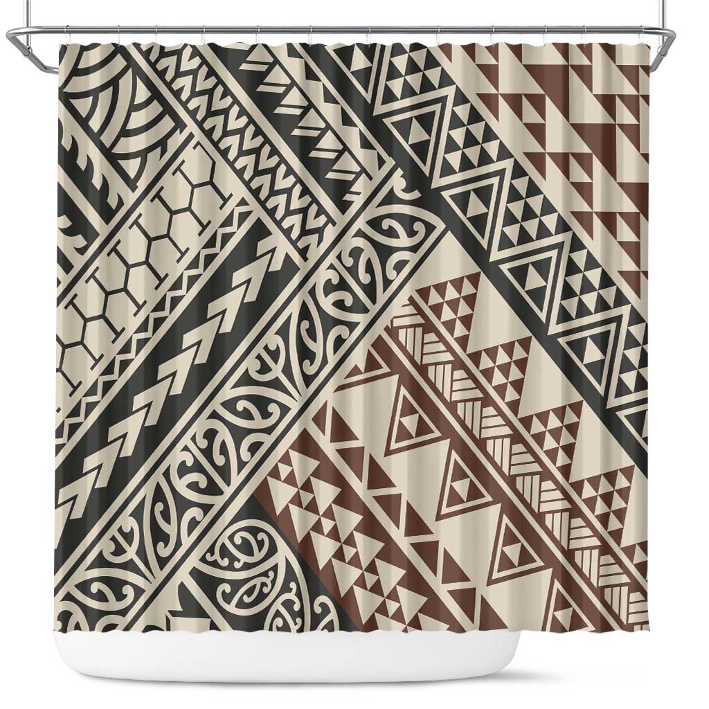 Niho Taniwha Kowhaiwhai Shower Curtain LT9 Beige - Polynesian Pride