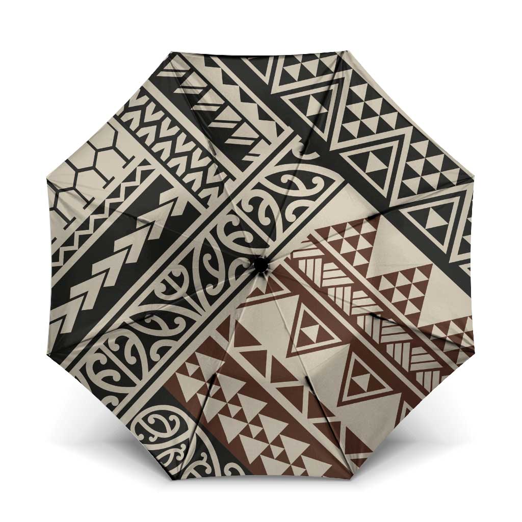 Niho Taniwha Kowhaiwhai Umbrella LT9 One Size Folded 11.42 inch Opened Diameter 37.4 inch Beige - Polynesian Pride