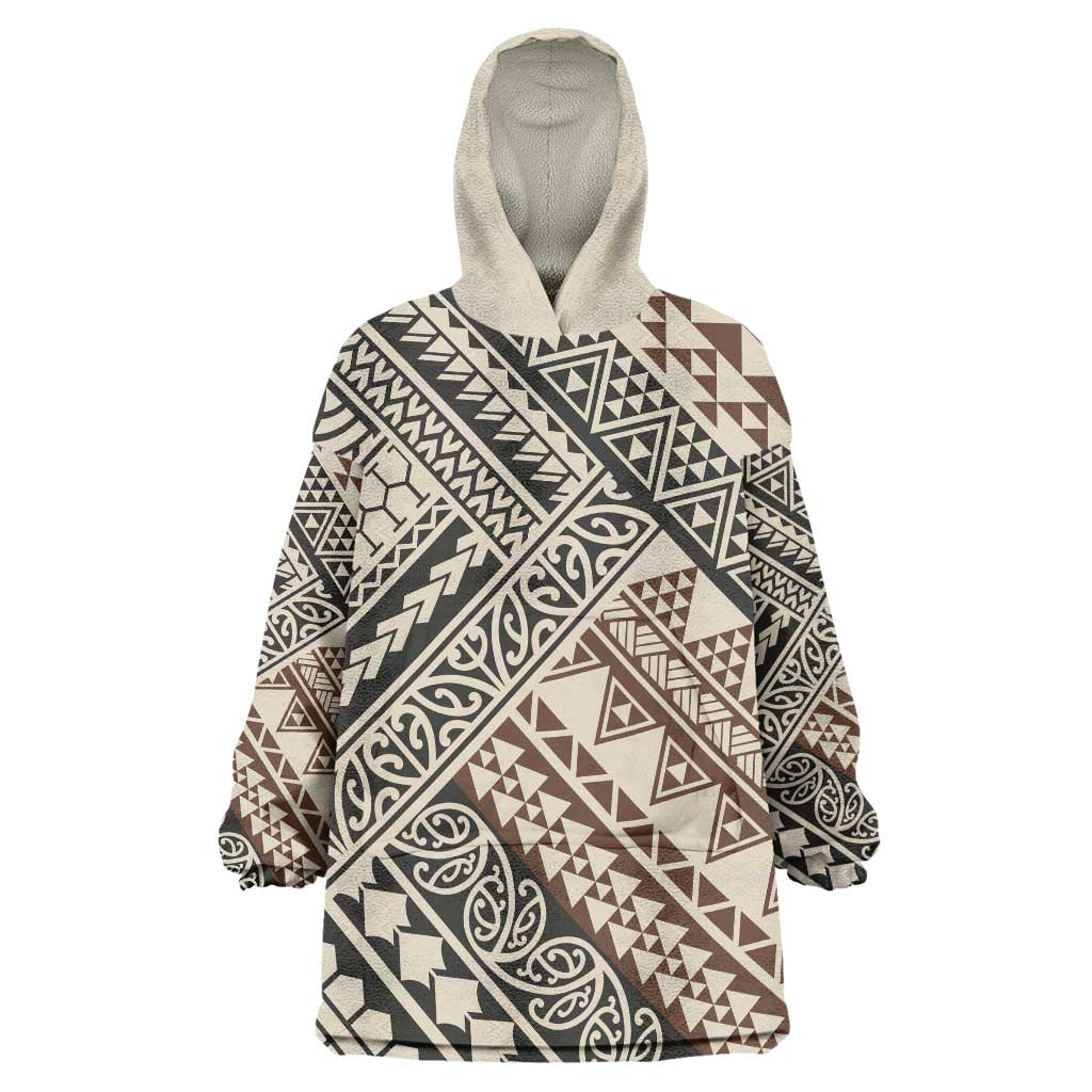 Niho Taniwha Kowhaiwhai Wearable Blanket Hoodie LT9 One Size Beige - Polynesian Pride
