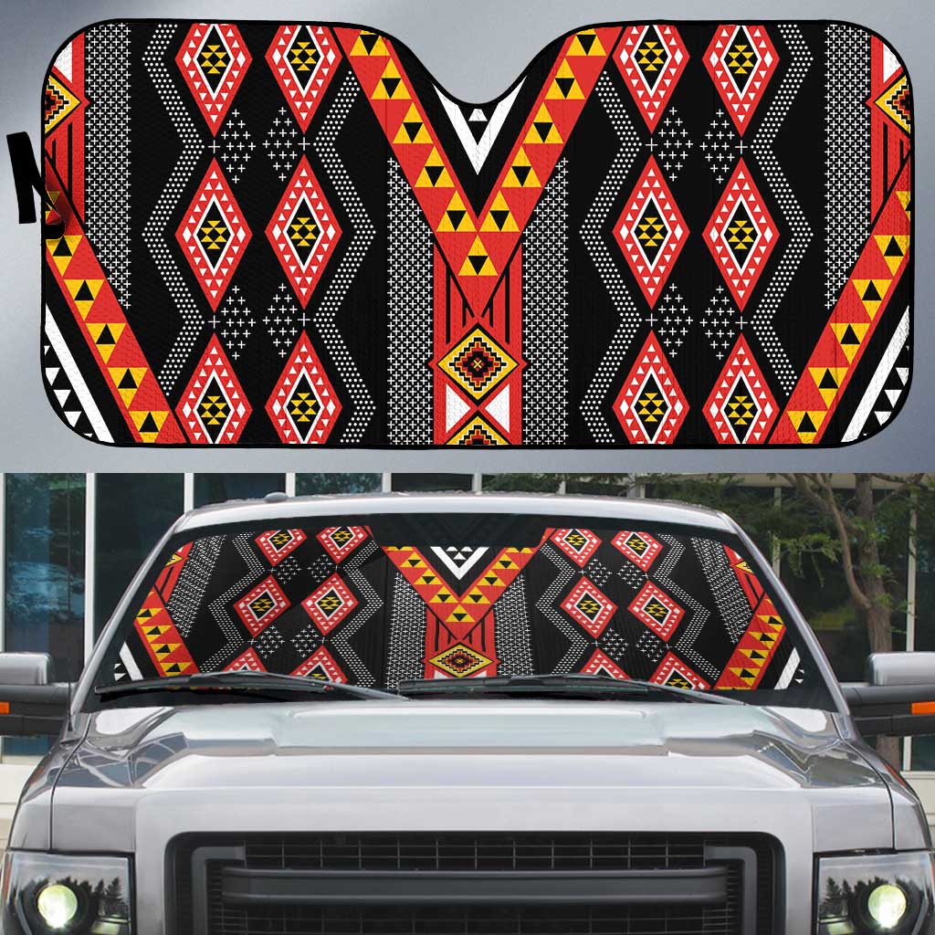 Niho Taniwha Taniko Motif Auto Sun Shade LT9 Red - Polynesian Pride