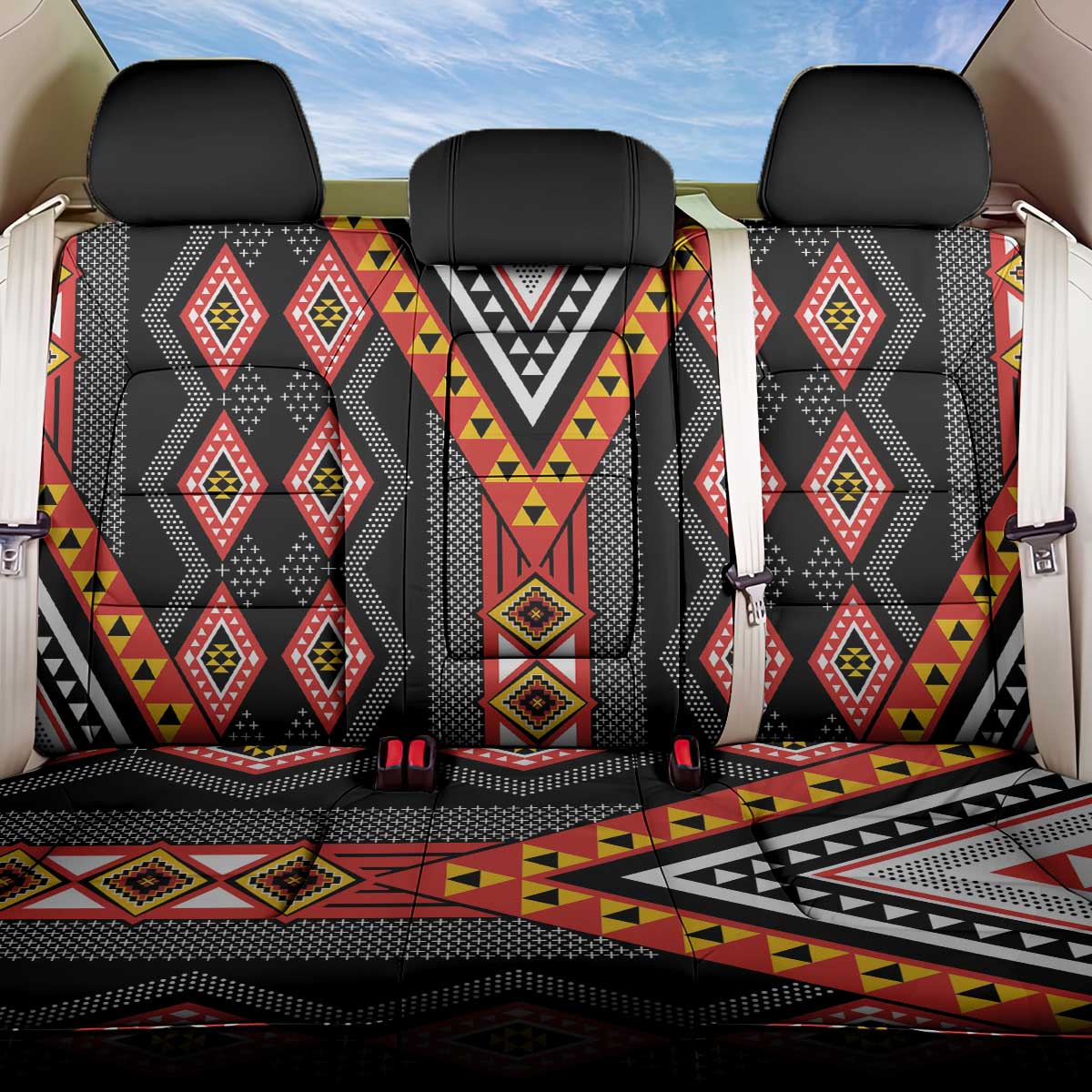 Niho Taniwha Taniko Motif Back Car Seat Cover LT9 One Size Red - Polynesian Pride