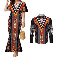 Niho Taniwha Taniko Motif Couples Matching Mermaid Dress and Long Sleeve Button Shirt