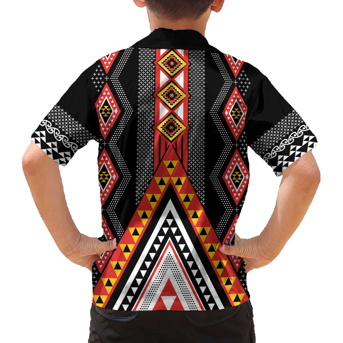 Niho Taniwha Taniko Motif Family Matching Off The Shoulder Long Sleeve Dress and Hawaiian Shirt LT9 - Polynesian Pride
