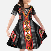 Niho Taniwha Taniko Motif Family Matching Off The Shoulder Long Sleeve Dress and Hawaiian Shirt LT9 Daughter's Dress Red - Polynesian Pride