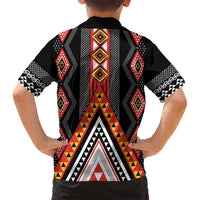 Niho Taniwha Taniko Motif Family Matching Off Shoulder Maxi Dress and Hawaiian Shirt