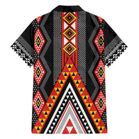 Niho Taniwha Taniko Motif Family Matching Off Shoulder Short Dress and Hawaiian Shirt