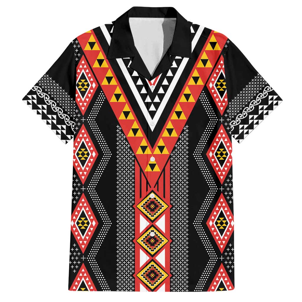 Niho Taniwha Taniko Motif Family Matching Summer Maxi Dress and Hawaiian Shirt