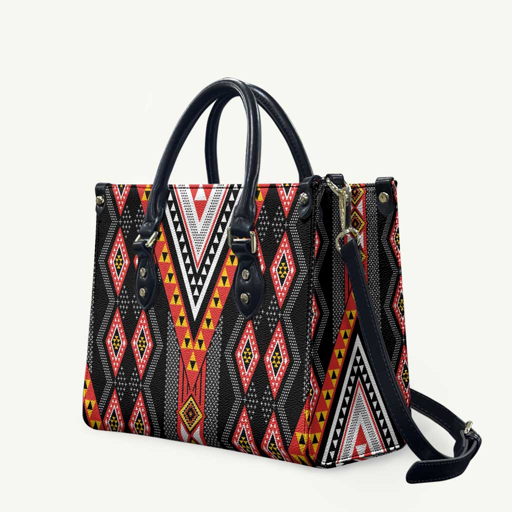 Niho Taniwha Taniko Motif Leather Bag LT9 Red - Polynesian Pride