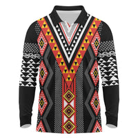 Niho Taniwha Taniko Motif Long Sleeve Polo Shirt