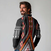 Niho Taniwha Taniko Motif Long Sleeve Polo Shirt