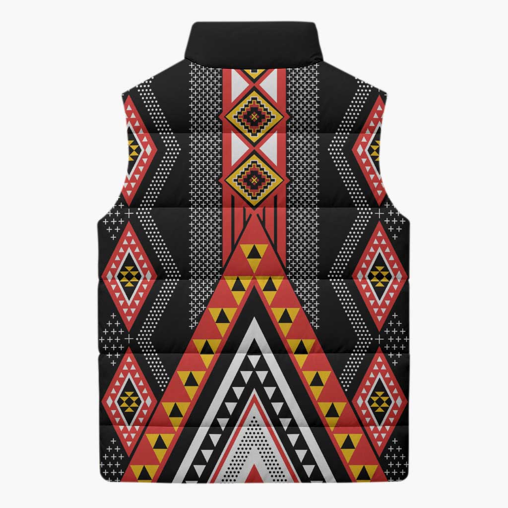Niho Taniwha Taniko Motif Sleeveless Puffer Jacket - Polynesian Pride
