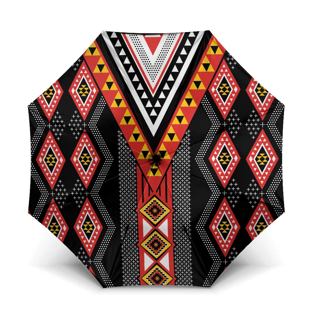 Niho Taniwha Taniko Motif Umbrella LT9 One Size Folded 11.42 inch Opened Diameter 37.4 inch Red - Polynesian Pride
