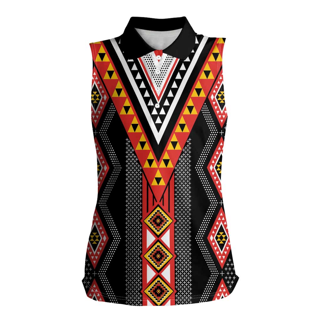 Niho Taniwha Taniko Motif Women Sleeveless Polo Shirt