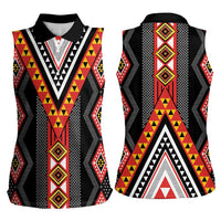 Niho Taniwha Taniko Motif Women Sleeveless Polo Shirt