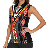 Niho Taniwha Taniko Motif Women Sleeveless Polo Shirt