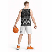 Black Taniko Kowhaiwhai Tukutuku Motif Basketball Jersey - Polynesian Pride