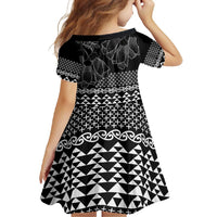 Black Taniko Kowhaiwhai Tukutuku Motif Family Matching Long Sleeve Bodycon Dress and Hawaiian Shirt LT9 - Polynesian Pride