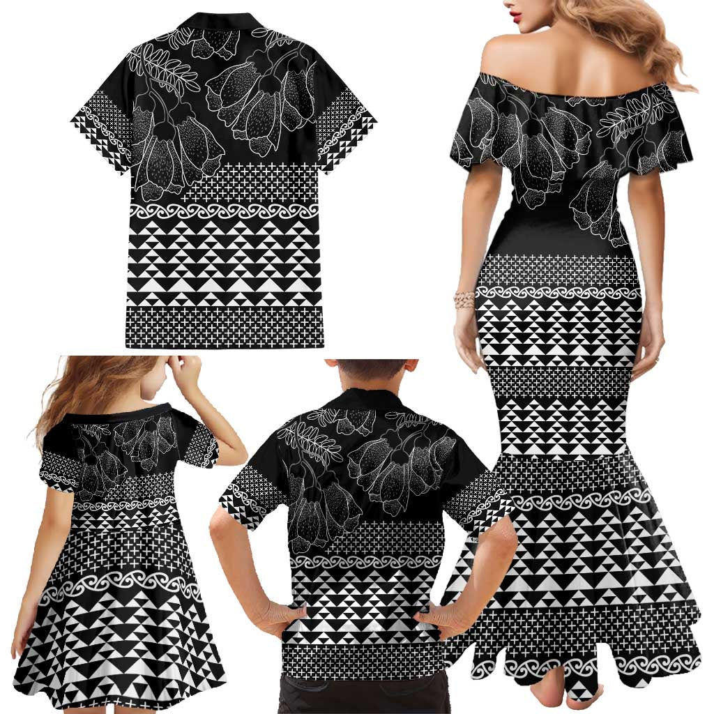Black Taniko Kowhaiwhai Tukutuku Motif Family Matching Mermaid Dress and Hawaiian Shirt LT9 - Polynesian Pride
