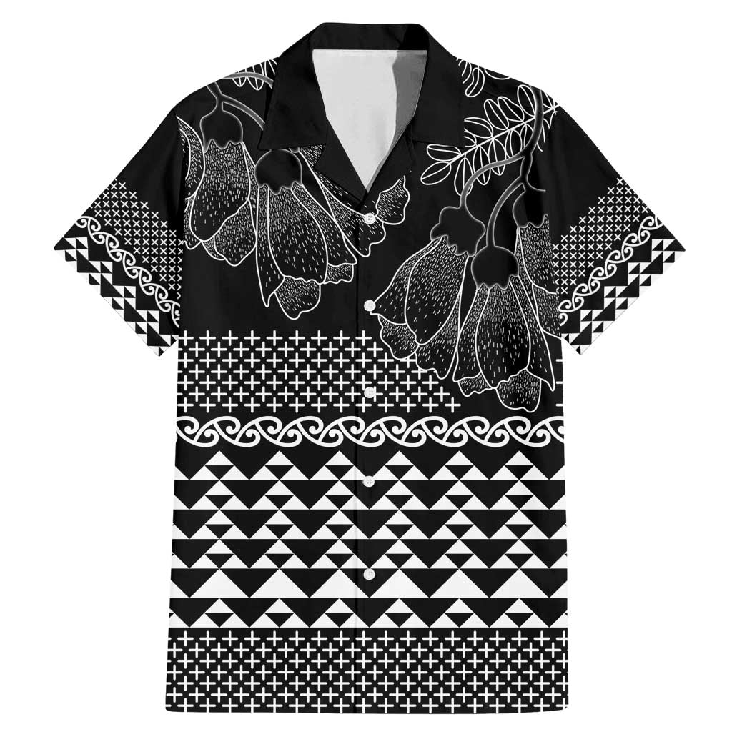 Black Taniko Kowhaiwhai Tukutuku Motif Family Matching Mermaid Dress and Hawaiian Shirt LT9 Dad's Shirt - Short Sleeve Black - Polynesian Pride