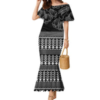 Black Taniko Kowhaiwhai Tukutuku Motif Family Matching Mermaid Dress and Hawaiian Shirt LT9 Mom's Dress Black - Polynesian Pride