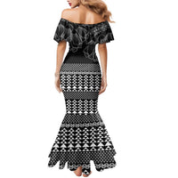 Black Taniko Kowhaiwhai Tukutuku Motif Family Matching Mermaid Dress and Hawaiian Shirt LT9 - Polynesian Pride