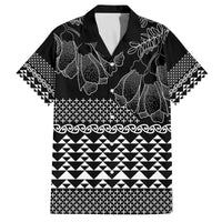 Black Taniko Kowhaiwhai Tukutuku Motif Family Matching Off The Shoulder Long Sleeve Dress and Hawaiian Shirt LT9 Dad's Shirt - Short Sleeve Black - Polynesian Pride