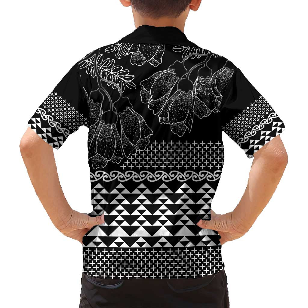 Black Taniko Kowhaiwhai Tukutuku Motif Family Matching Off Shoulder Short Dress and Hawaiian Shirt LT9 - Polynesian Pride