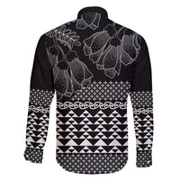 Black Taniko Kowhaiwhai Tukutuku Motif Family Matching Off Shoulder Short Dress and Hawaiian Shirt LT9 - Polynesian Pride