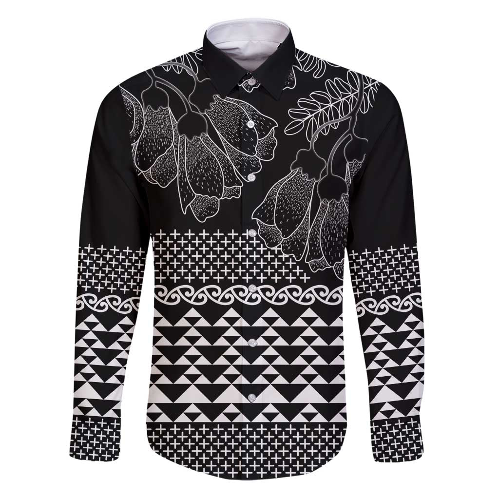 Black Taniko Kowhaiwhai Tukutuku Motif Family Matching Puletasi and Hawaiian Shirt