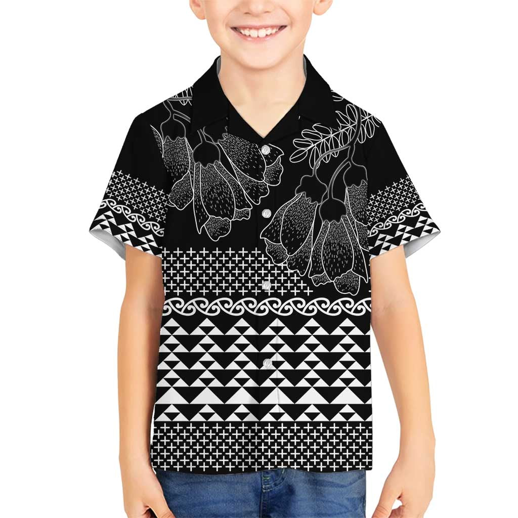 Black Taniko Kowhaiwhai Tukutuku Motif Family Matching Puletasi and Hawaiian Shirt