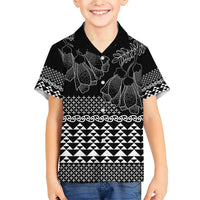 Black Taniko Kowhaiwhai Tukutuku Motif Family Matching Short Sleeve Bodycon Dress and Hawaiian Shirt LT9 Son's Shirt Black - Polynesian Pride