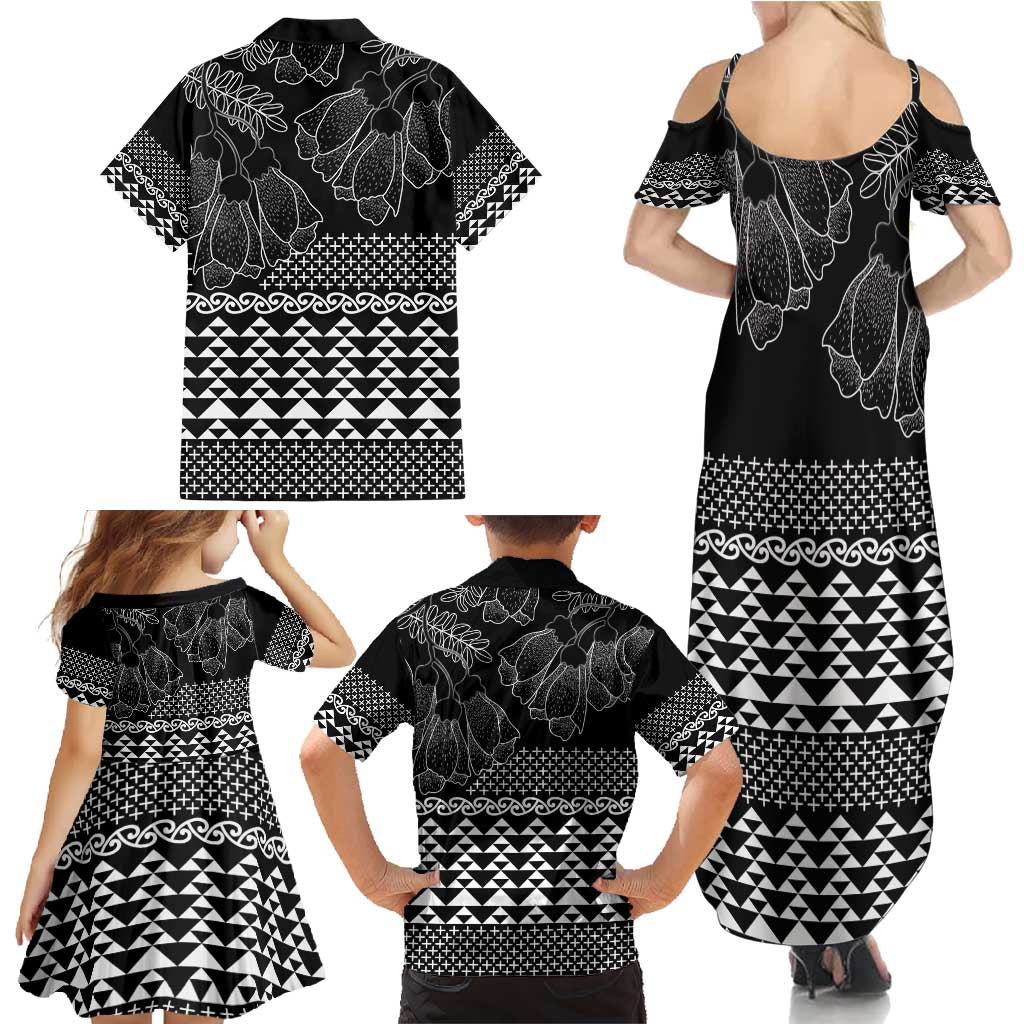 Black Taniko Kowhaiwhai Tukutuku Motif Family Matching Summer Maxi Dress and Hawaiian Shirt LT9 - Polynesian Pride