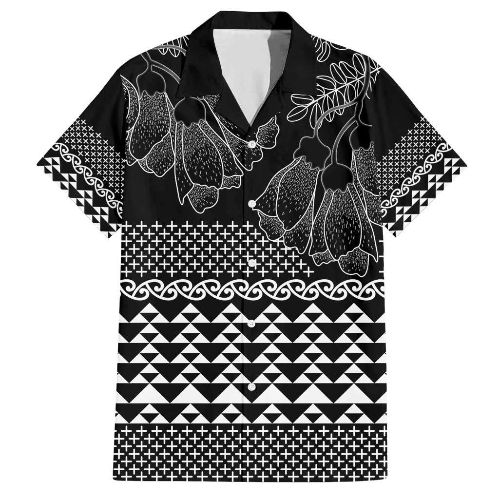 Black Taniko Kowhaiwhai Tukutuku Motif Family Matching Summer Maxi Dress and Hawaiian Shirt LT9 Dad's Shirt - Short Sleeve Black - Polynesian Pride