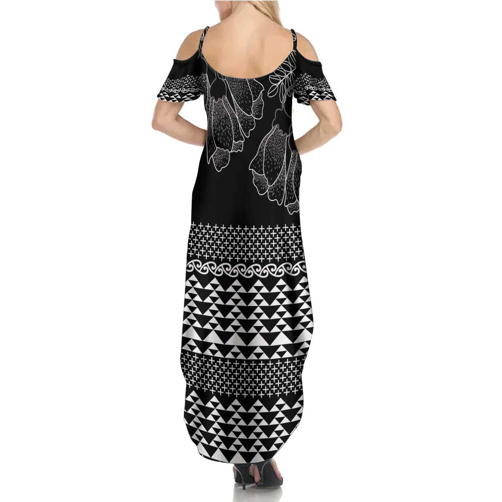 Black Taniko Kowhaiwhai Tukutuku Motif Family Matching Summer Maxi Dress and Hawaiian Shirt LT9 - Polynesian Pride