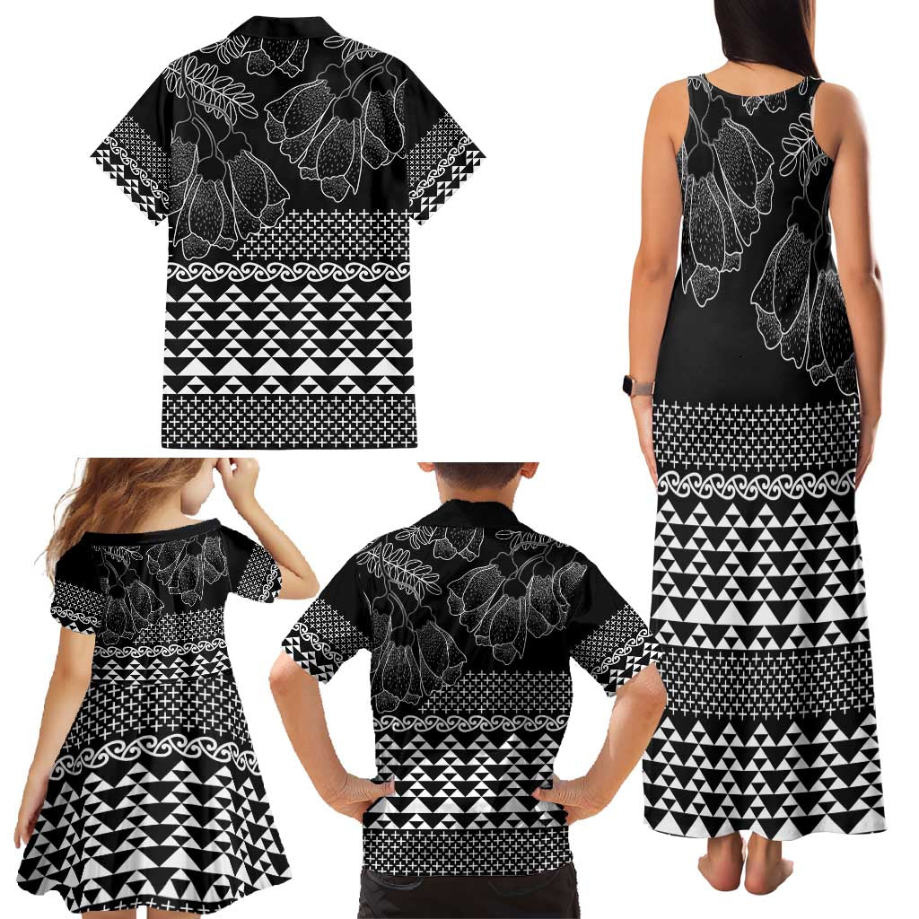 Black Taniko Kowhaiwhai Tukutuku Motif Family Matching Tank Maxi Dress and Hawaiian Shirt LT9 - Polynesian Pride
