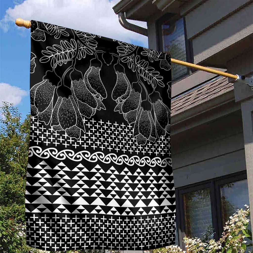 Black Taniko Kowhaiwhai Tukutuku Motif Garden Flag LT9 - Polynesian Pride