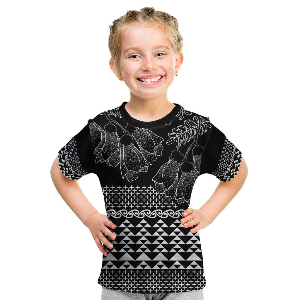 Black Taniko Kowhaiwhai Tukutuku Motif Kid T Shirt