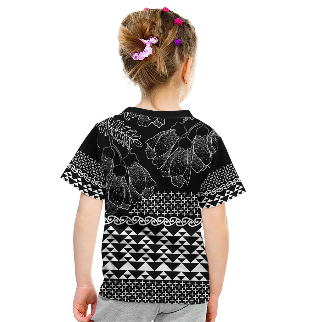 Black Taniko Kowhaiwhai Tukutuku Motif Kid T Shirt