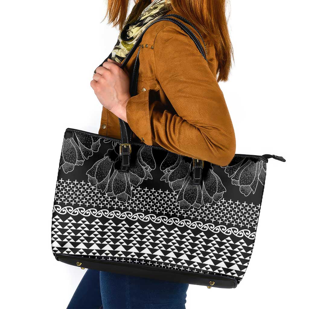 Black Taniko Kowhaiwhai Tukutuku Motif Leather Tote Bag LT9 Black - Polynesian Pride