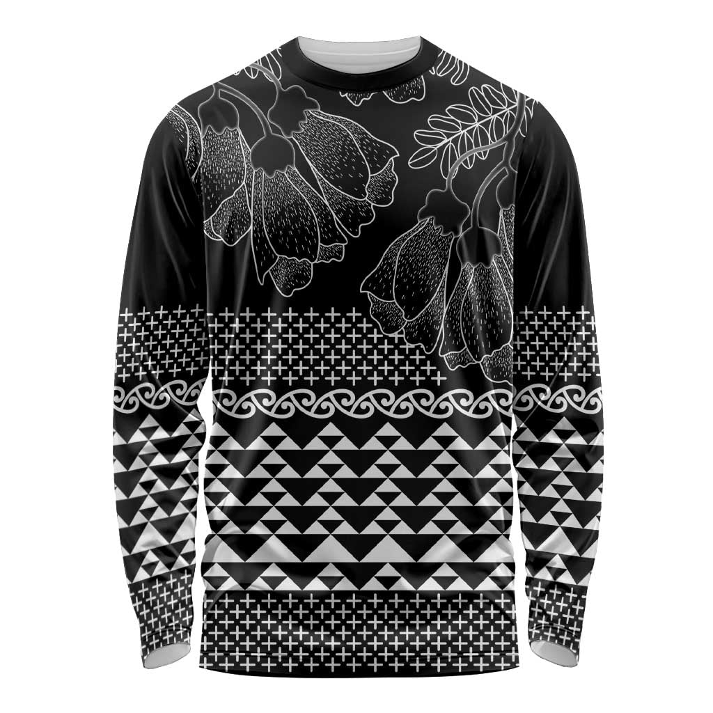 Black Taniko Kowhaiwhai Tukutuku Motif Long Sleeve Shirt LT9 Unisex Black - Polynesian Pride